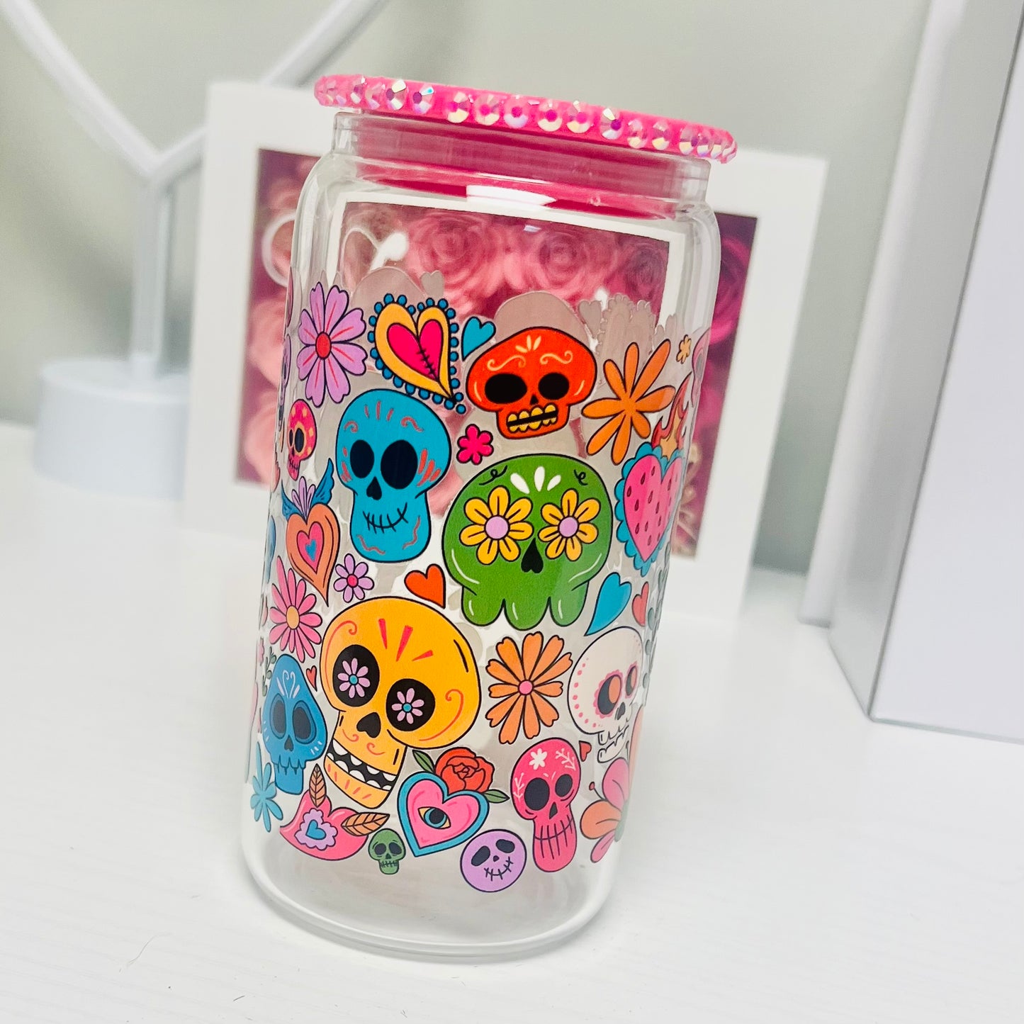 Sugar Skull Glass Cup