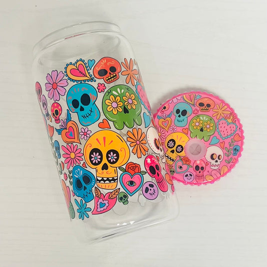 Sugar Skull Glass Cup